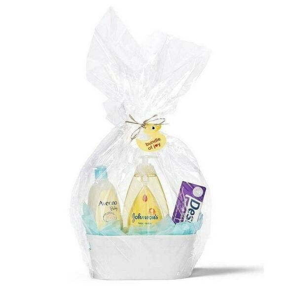 Gift Basket Kit for Baby Shower Kids Easter Birthdays Holiday 5pc Set Gray Oval - Picture 1 of 4